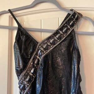 Black Embellished Sleeveless Dance Costume Top